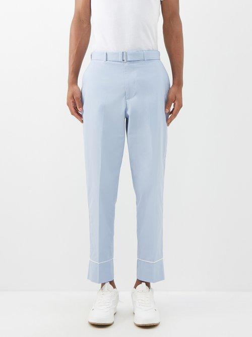 Officine Gnrale - Lucio Piped-edge Cotton Suit Trousers - Mens - Blue
