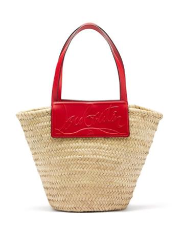 Ladies Bags Christian Louboutin - Loubishore Leather-trim Woven Straw Basket Bag - Womens - Red Multi