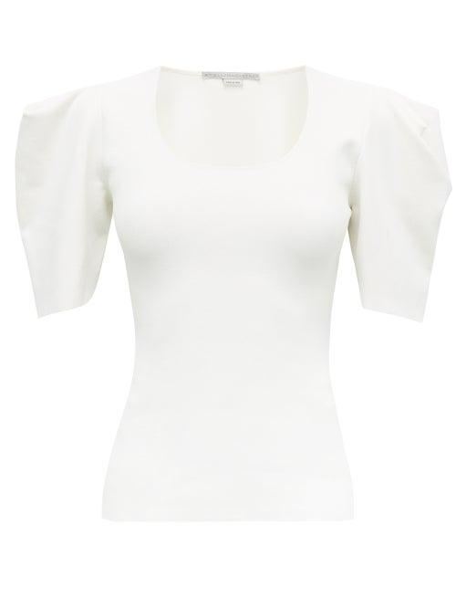 Matchesfashion.com Stella Mccartney - Pleated-shoulder Scoop-neck Knit Top - Womens - Ivory