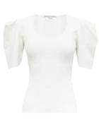 Matchesfashion.com Stella Mccartney - Pleated-shoulder Scoop-neck Knit Top - Womens - Ivory