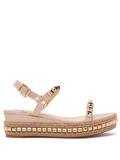 Matchesfashion.com Christian Louboutin - Cataclou 60 Leather Flatform Espadrille Sandals - Womens - Nude Gold