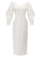 Matchesfashion.com Emilia Wickstead - Calla V Neck Wool Crepe Midi Dress - Womens - Ivory