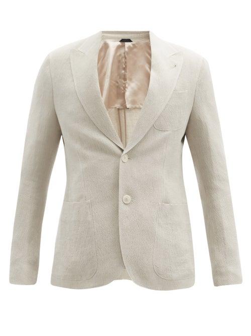 Matchesfashion.com Giorgio Armani - Waffle-jacquard Linen-blend Twill Blazer - Mens - Cream