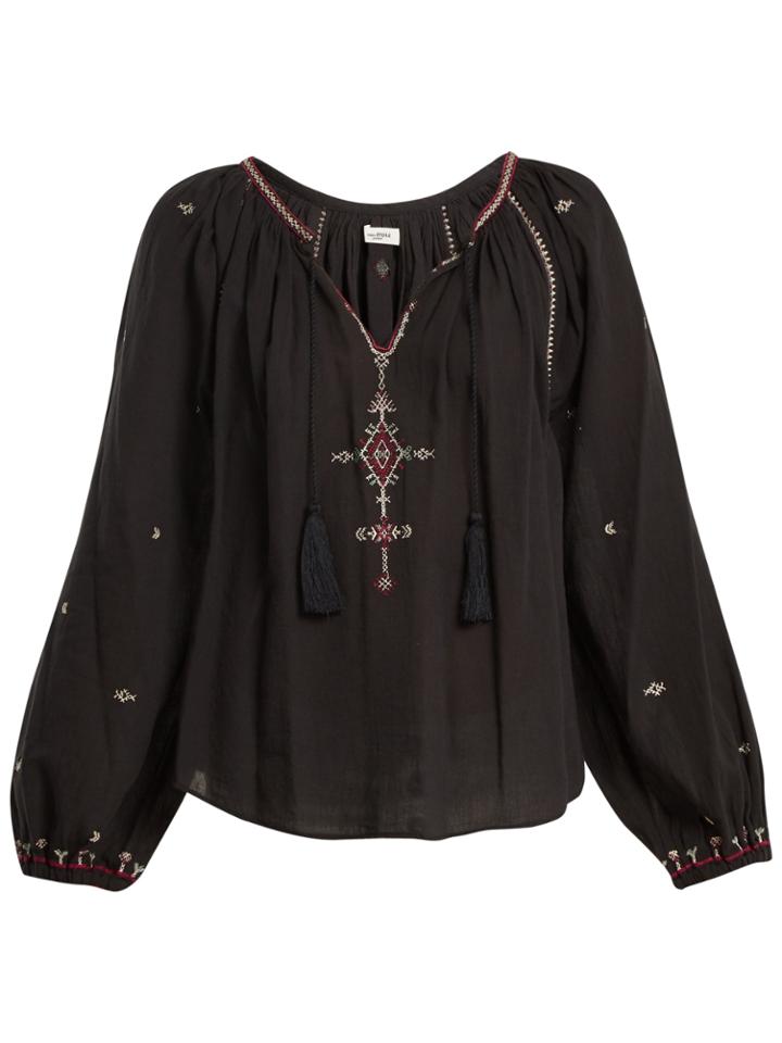 Isabel Marant Étoile Melina Embroidered Tassel-front Cotton Blouse
