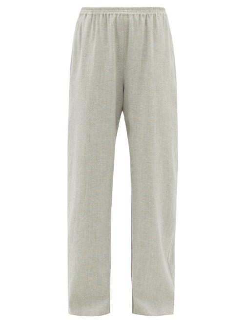 Matchesfashion.com Eskandar - Linen-blend Wide-leg Trousers - Womens - Light Grey