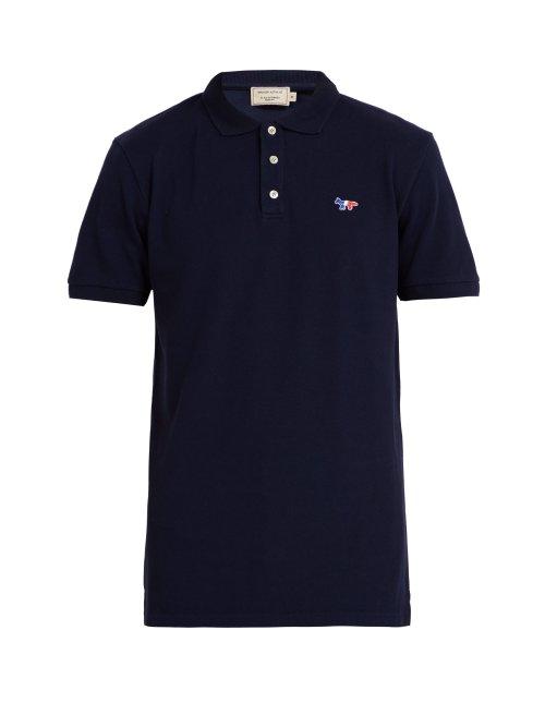 Matchesfashion.com Maison Kitsun - Logo Appliqu Cotton Piqu Polo Shirt - Mens - Navy