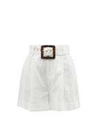Ladies Rtw Staud - Beverly Belted Linen Shorts - Womens - White