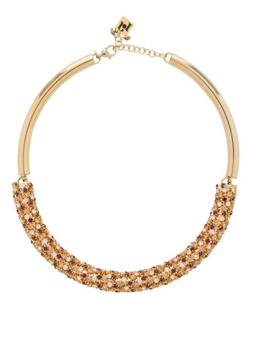 Matchesfashion.com Rosantica By Michela Panero - Caos Crystal Embellished Choker - Womens - Gold