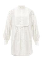 Matchesfashion.com See By Chlo - Bib-front Broderie-anglaise Cotton Mini Dress - Womens - White