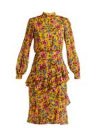 Matchesfashion.com Saloni - Isa Floral Print Silk Dress - Womens - Yellow Multi