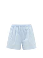 Charvet - Pleated Cotton-poplin Boxer Shorts - Womens - Light Blue