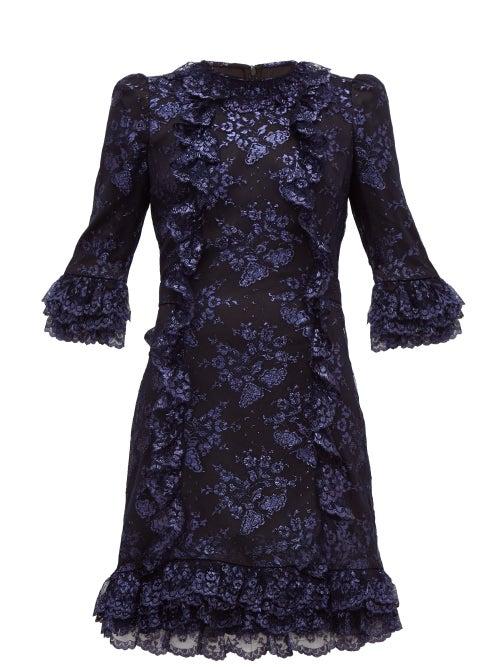 Matchesfashion.com The Vampire's Wife - Cate Metallic Fil Coup Silk And Lace Mini Dress - Womens - Black Navy