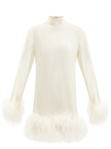 Matchesfashion.com Taller Marmo - Gina High-neck Feather-trimmed Crepe Dress - Womens - White