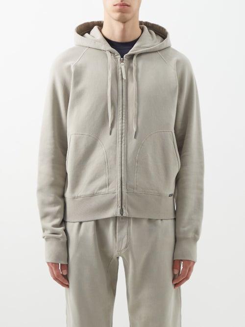 Tom Ford - Zipped Cotton-jersey Hooded Sweatshirt - Mens - Light Grey