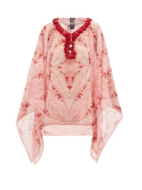 Matchesfashion.com Etro - Pompom-trim Floral-print Georgette Top - Womens - Pink Print