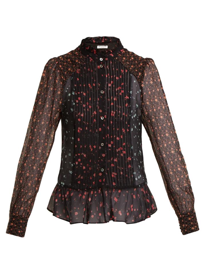 Masscob High-neck Floral-print Silk Blouse