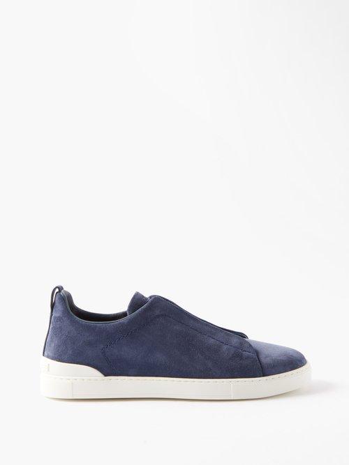 Zegna - Triple Stitch Suede Trainers - Mens - Dark Navy