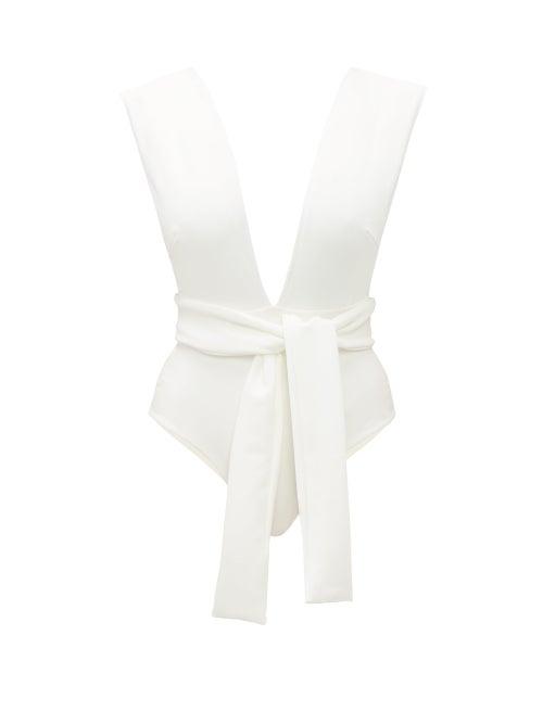Matchesfashion.com Haight - Plunge Neck Tie Waist Swimsuit - Womens - Ivory