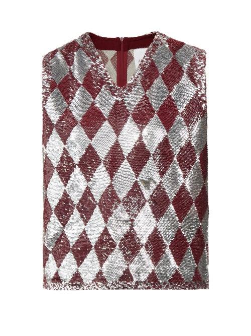 Ashish - V-neck Harlequin-sequinned Top - Womens - Burgundy Multi
