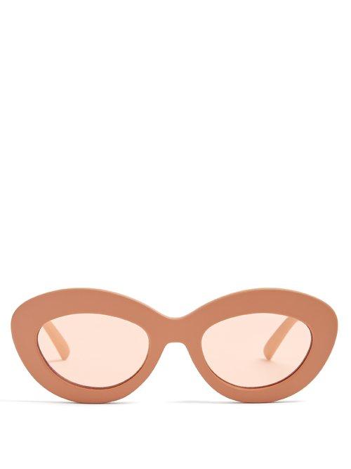 Matchesfashion.com Le Specs - Fluxus Oval Cat Eye Acetate Sunglasses - Womens - Nude