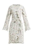 Matchesfashion.com D'ascoli - Abigail Floral Print Ruffle Trim Silk Dress - Womens - Blue Print