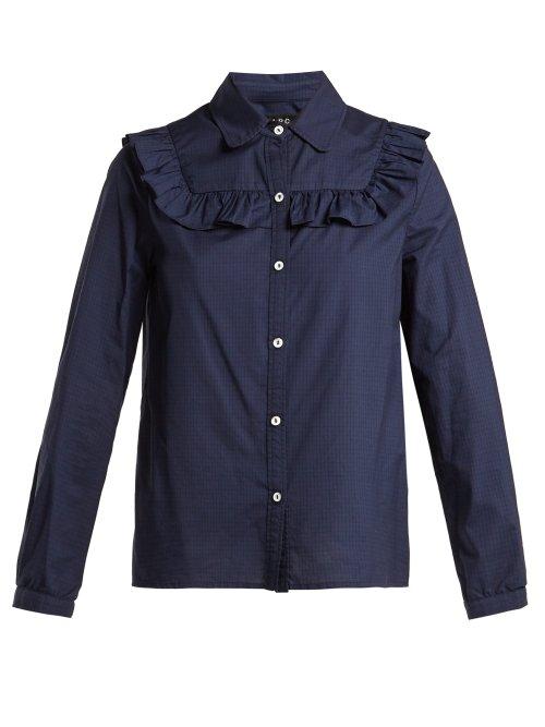Matchesfashion.com A.p.c. - Memphis Check Ruffled Cotton Blouse - Womens - Navy