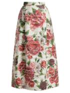 Matchesfashion.com Dolce & Gabbana - Peony And Rose Print High Rise Midi Skirt - Womens - White Multi