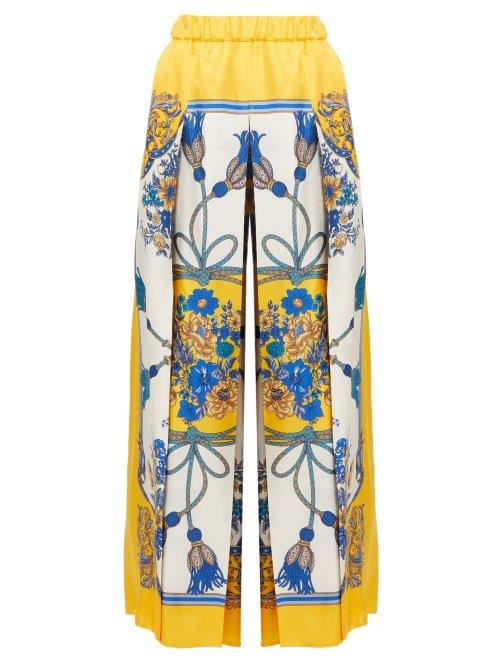 Matchesfashion.com Gucci - Intrigue Print Silk Wide Leg Trousers - Womens - Blue Multi