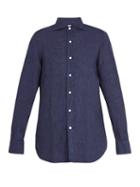 Matchesfashion.com Finamore 1925 - Gaeta Spread Collar Linen Shirt - Mens - Navy