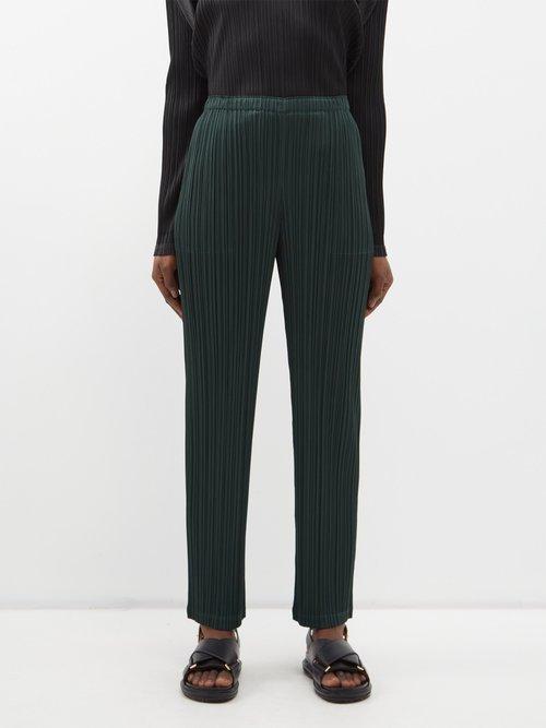 Pleats Please Issey Miyake - Technical-pleated Trousers - Womens - Dark Green
