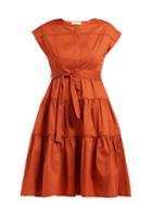 Matchesfashion.com Love Binetti - Simple Minds Tie Waist Tiered Cotton Dress - Womens - Dark Orange