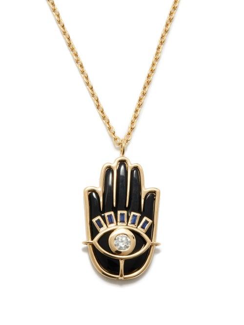 Brent Neale - Hamsa Diamond, Onyx & 18kt Gold Necklace - Womens - Black Gold