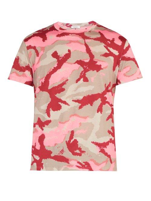 Matchesfashion.com Valentino - Camouflage Art Print Cotton Jersey T Shirt - Mens - Pink Multi
