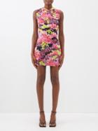 Versace - Logo-orchid-print Midi Dress - Womens - Black Pink