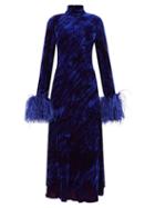 16arlington - Umiko Feather-trim Velvet Dress - Womens - Navy