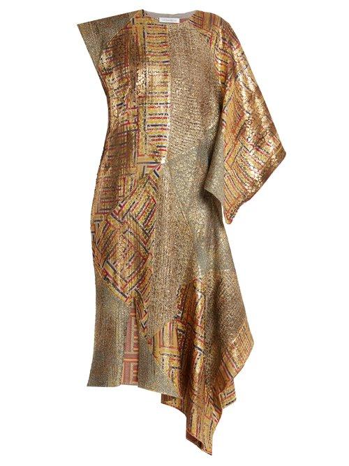 Matchesfashion.com Jw Anderson - Asymmetric Detail Patchwork Jacquard Dress - Womens - Gold