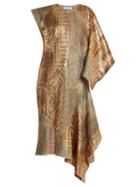 Matchesfashion.com Jw Anderson - Asymmetric Detail Patchwork Jacquard Dress - Womens - Gold