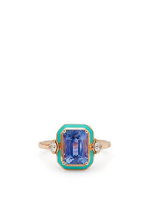 Matchesfashion.com Selim Mouzannar - 18kt Rose Gold Sapphire, Diamond & Enamel Ring - Womens - Green