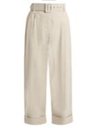 Isa Arfen Safari Tapered-leg Cropped Linen-blend Trousers