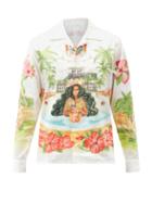 Matchesfashion.com Casablanca - Cuban-collar Goddess-print Cotton-poplin Shirt - Mens - White