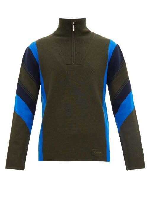 Matchesfashion.com Joseph - Zip Neck Striped Wool Sweater - Mens - Khaki