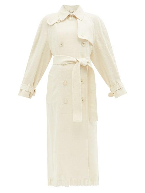 Chlo - Fringed Slubbed-silk Trench Coat - Womens - Cream