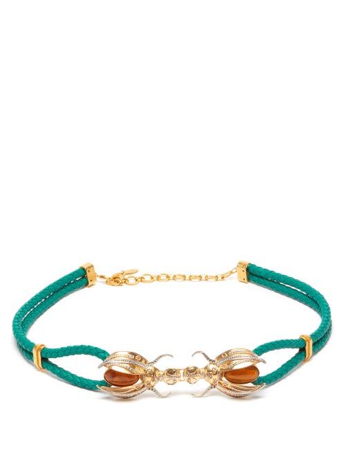 Matchesfashion.com Sonia Petroff - Scarab Crystal-embellished Leather Belt - Womens - Green Multi