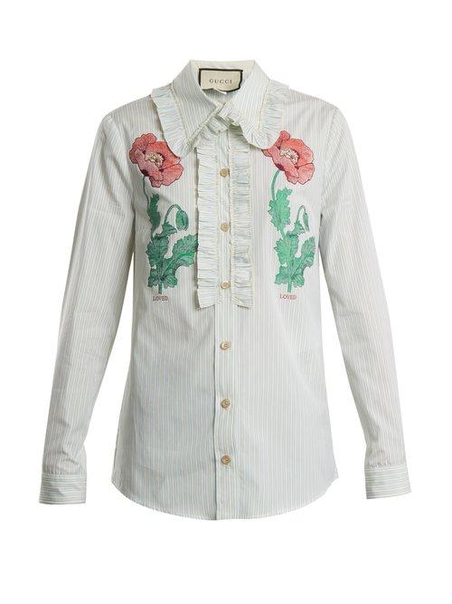 Matchesfashion.com Gucci - Floral Fil Coup Striped Cotton Shirt - Womens - Light Blue