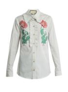 Matchesfashion.com Gucci - Floral Fil Coup Striped Cotton Shirt - Womens - Light Blue