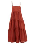 Matchesfashion.com Matteau - The Tiered Cotton Dress - Womens - Dark Red