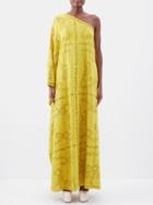 Valentino - One-shoulder Logo-lace Cotton-blend Maxi Dress - Womens - Yellow