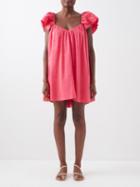 La Ligne - Emily Ruffle-strap Linen-blend Mini Dress - Womens - Pink