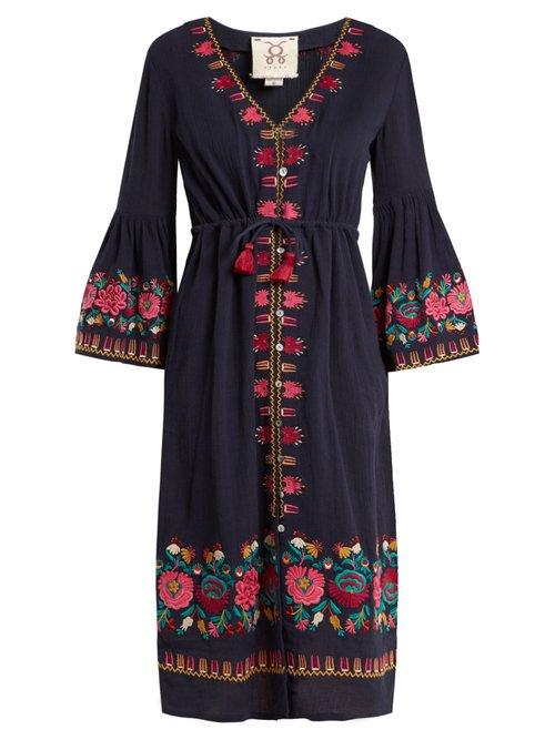 Matchesfashion.com Figue - Junie Floral Embroidered Dress - Womens - Navy Multi
