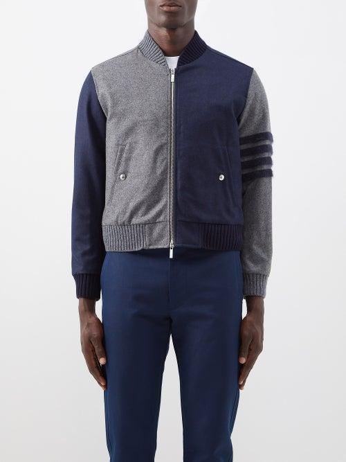 Thom Browne - Bi-colour Four-bar Striped Wool-felt Bomber Jacket - Mens - Navy Grey
